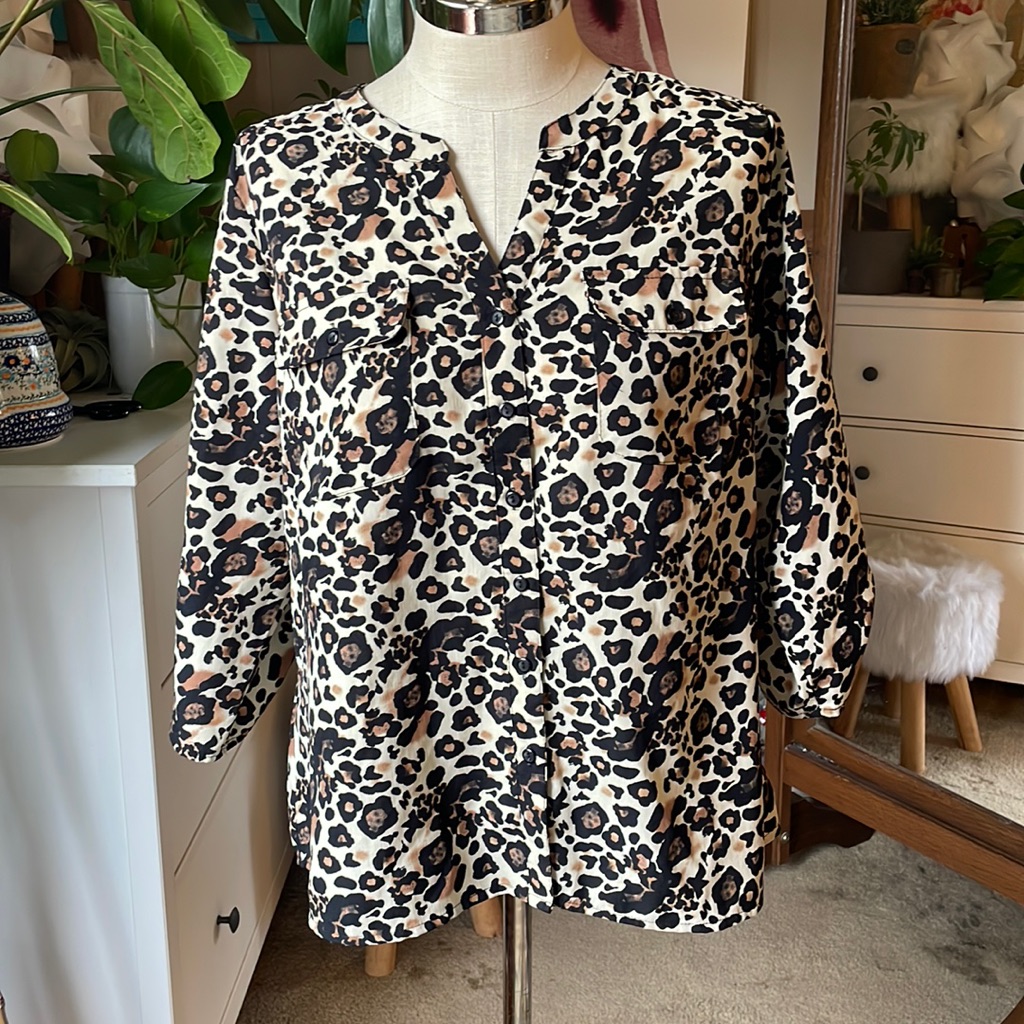 Notations Leopard Print Button Down